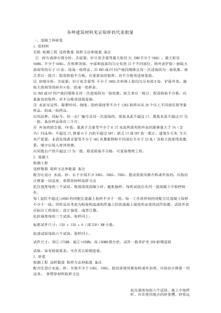 各种建筑材料见证取样的代表批量