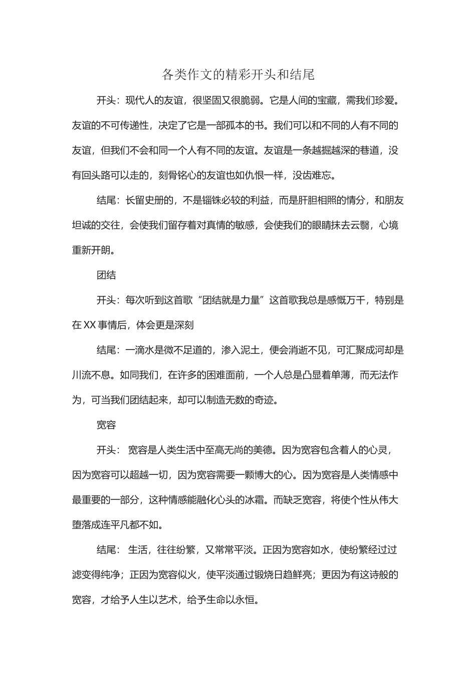 各类作文的精彩开头和结尾_第2页
