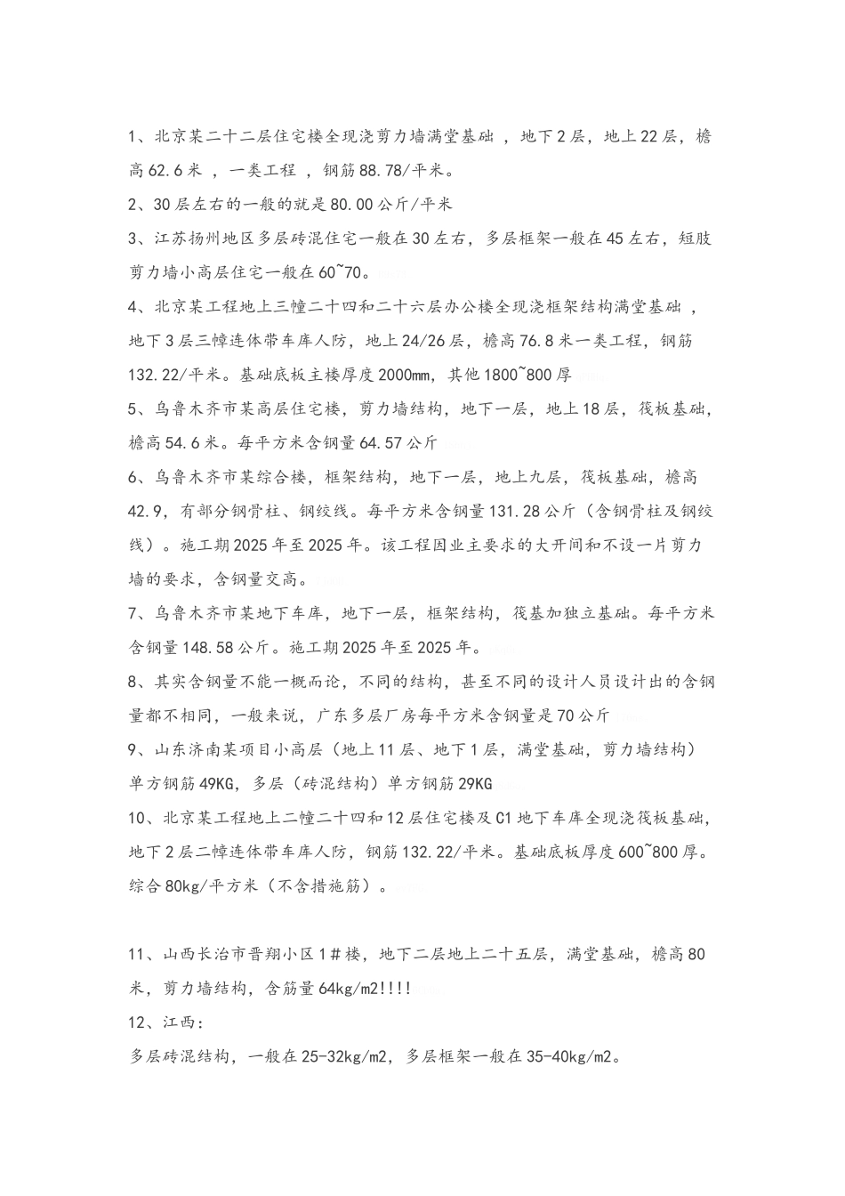 各类建筑含钢量计算_第1页