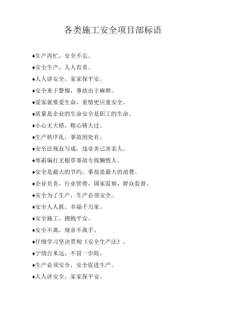 各类施工安全项目部标语