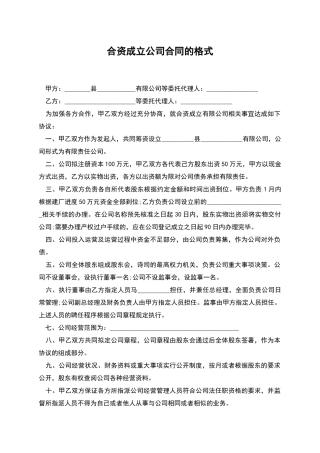 合资成立公司合同的格式