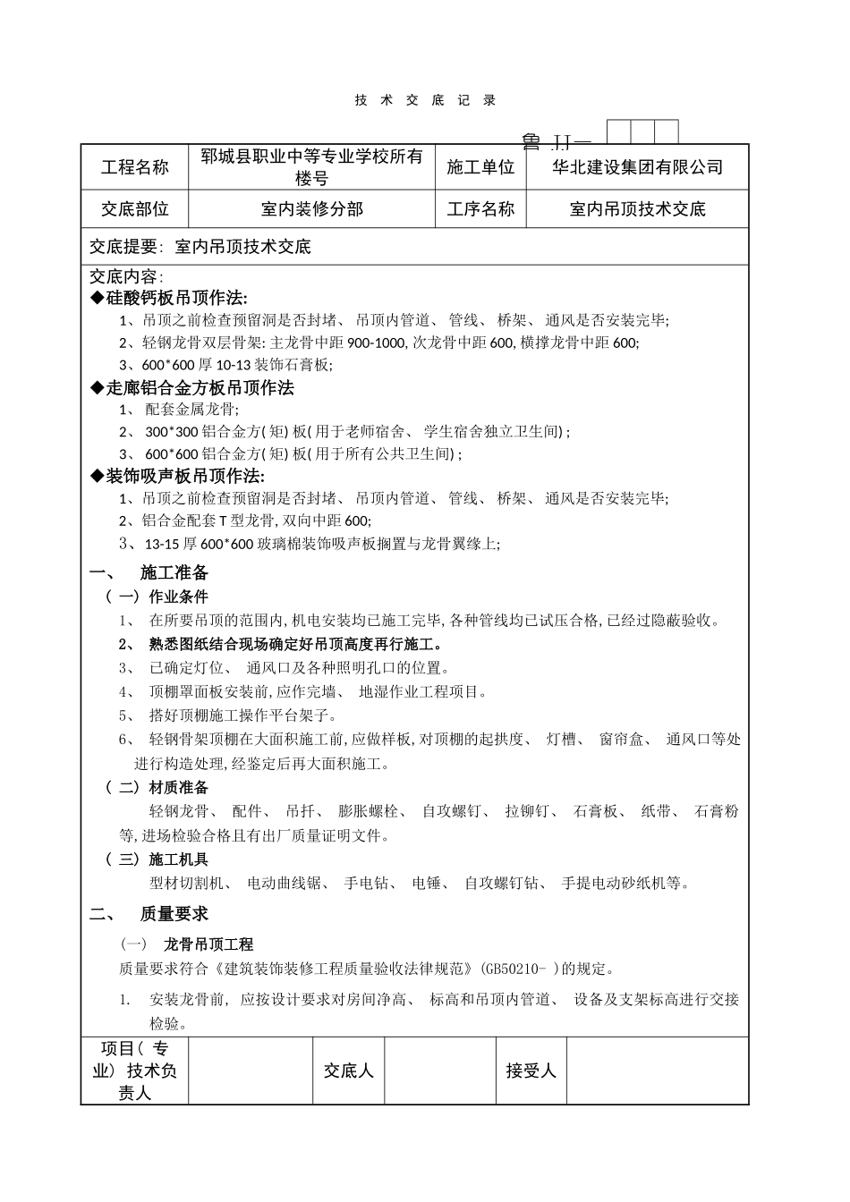 吊顶装修技术交底样本_第1页