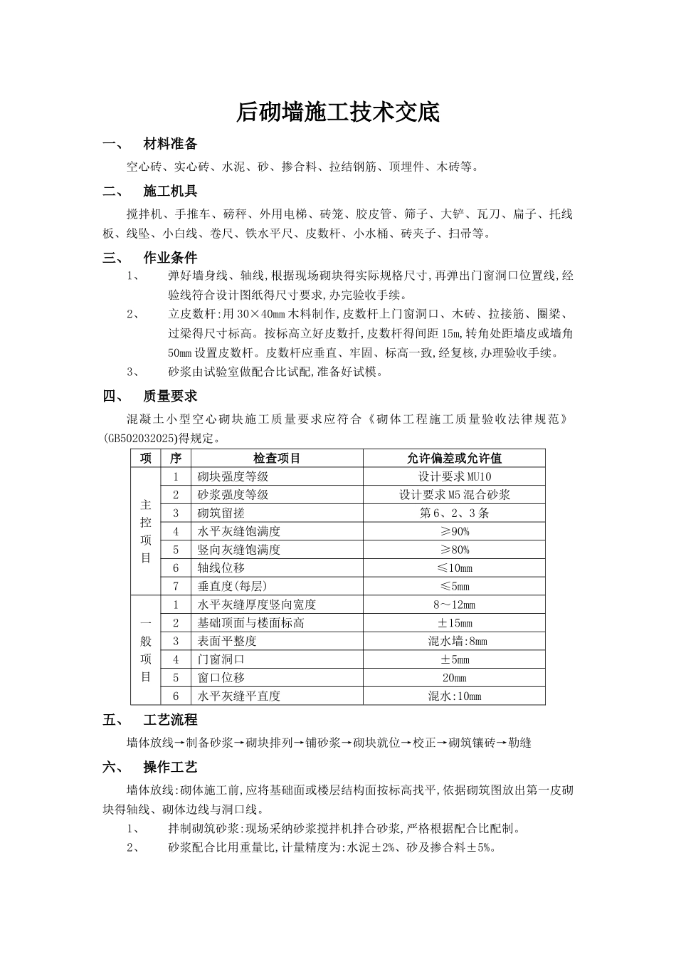 后砌墙技术交底_第1页