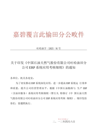 吐哈油田分公司ERP系统应用考核细则