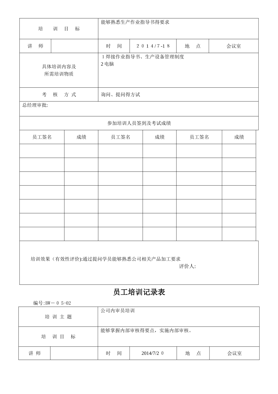 员工培训记录表_第2页