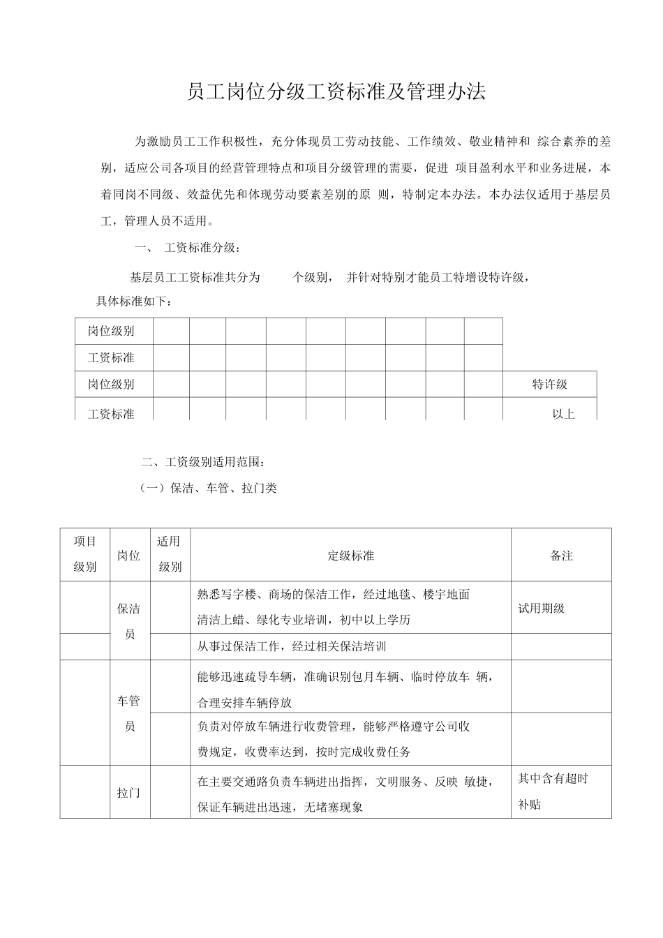 员工岗位分级工资标准及管理办法_第1页