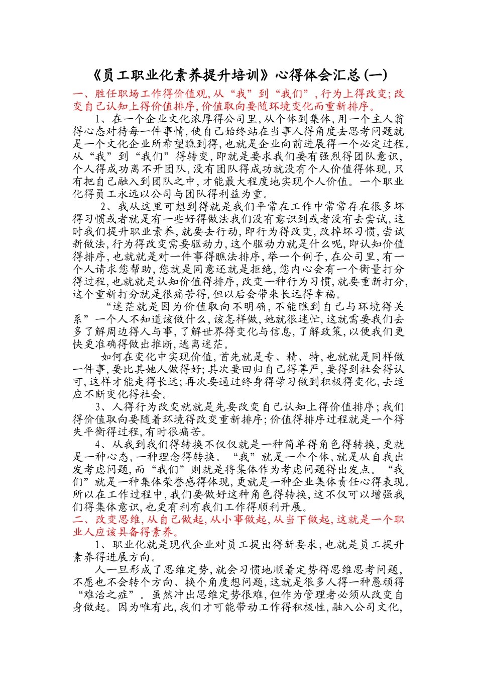 员工职业化素质提升培训心得体会汇总_第1页