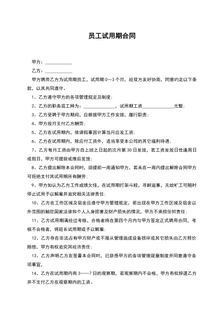 员工试用期合同
