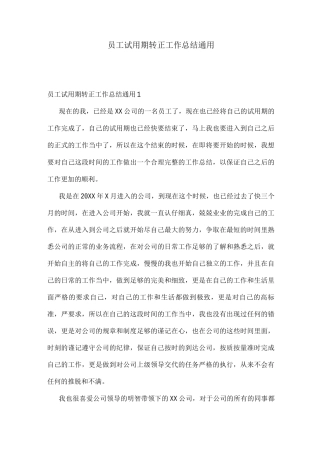员工试用期转正工作总结通用