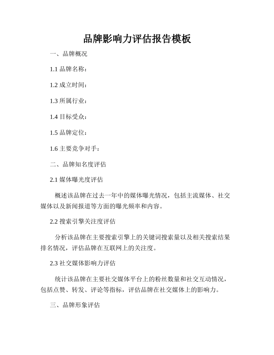 品牌影响力评估报告模板_第1页
