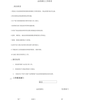 品质课长工作职责