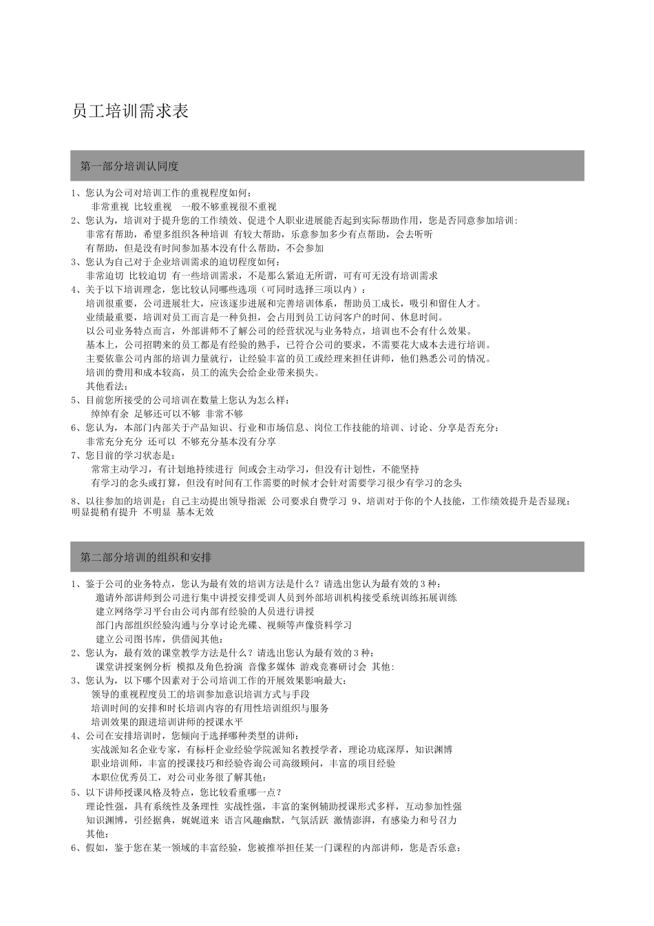 商丘爱德华某医院员工培训需求调查表_第1页