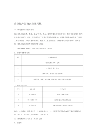 商业地产招商部的绩效考评