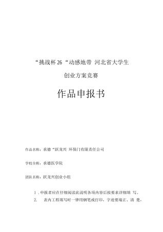 商业计划书《承德“跃龙兴”环保门有限责任公司》