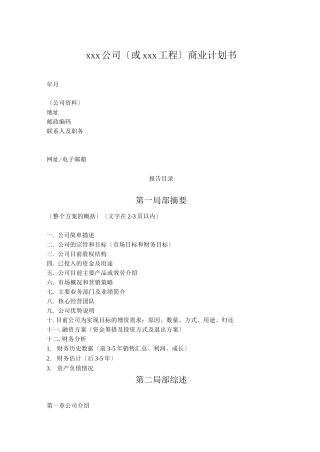 商业计划书模板-简明中文版