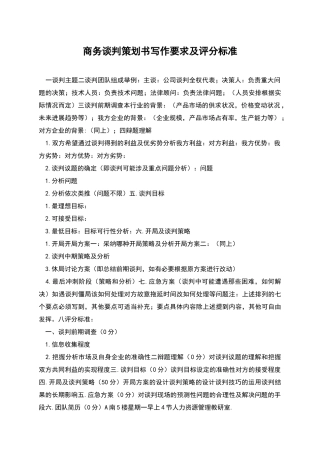 商务谈判策划书写作要求及评分标准