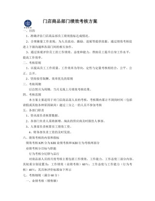 商品部员工绩效考核方案