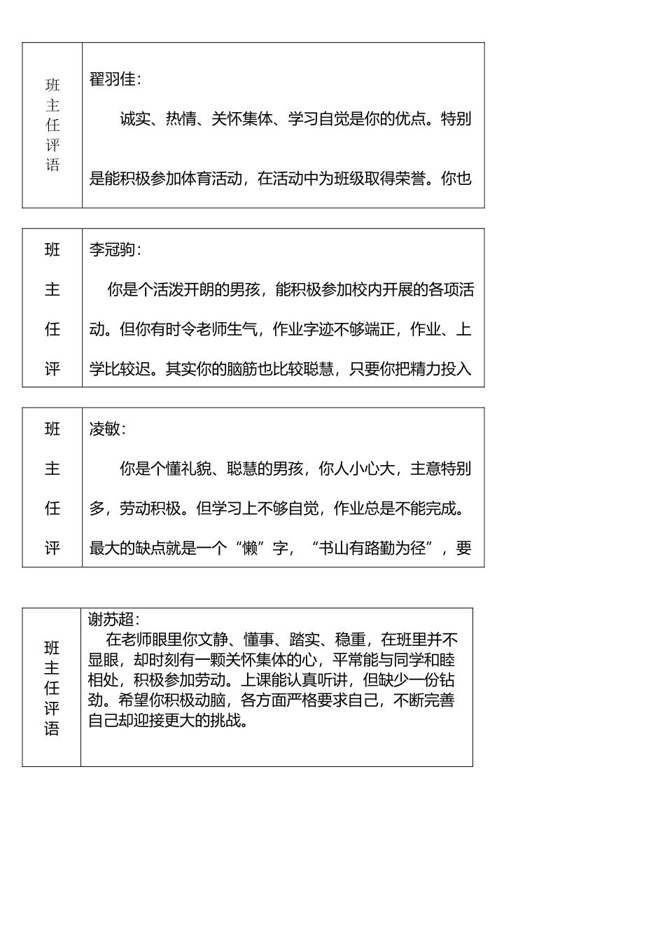 四年级上学期评语_第2页