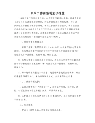 回采工作面强制放顶措施