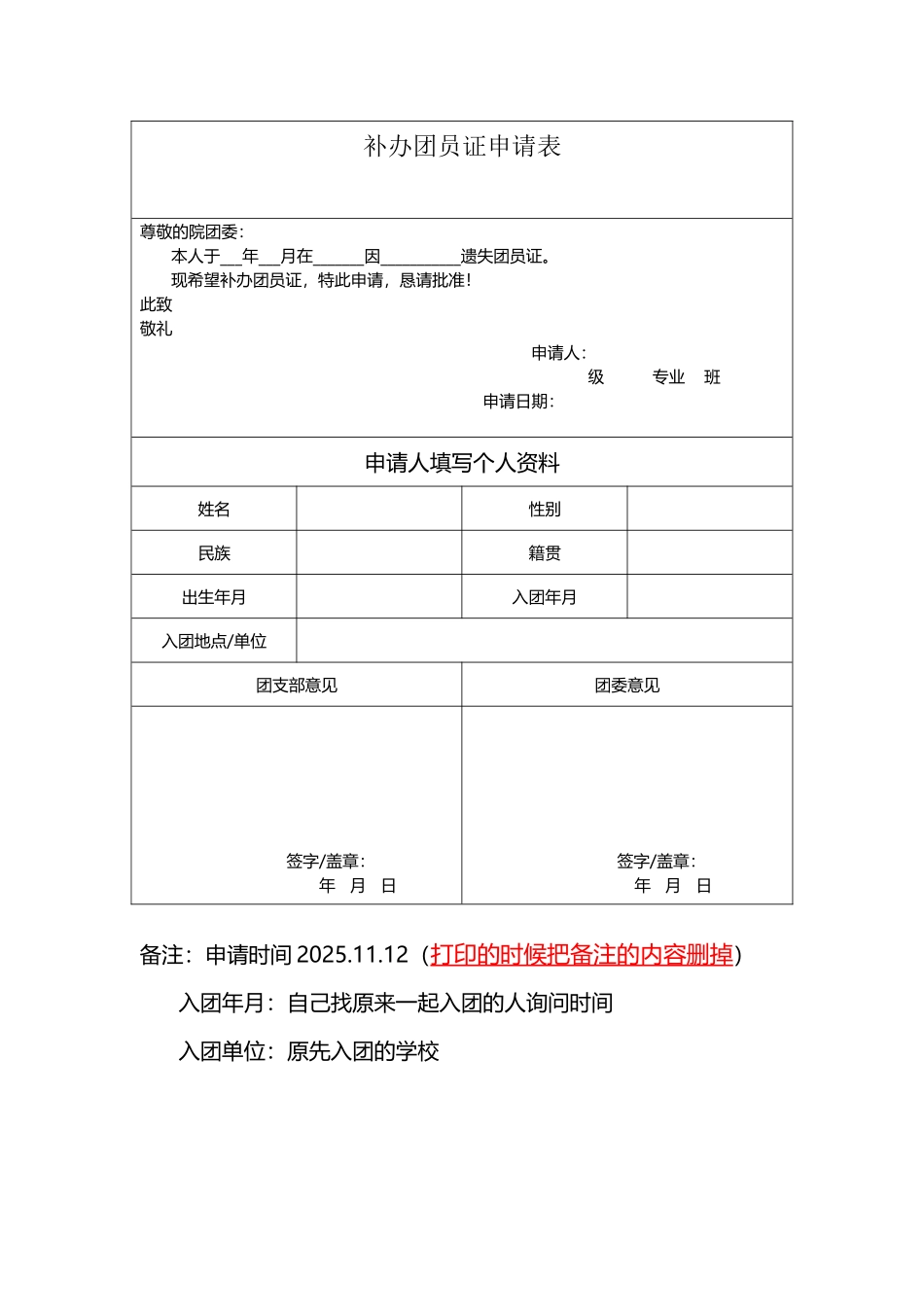 团员证补办申请表格式_第2页