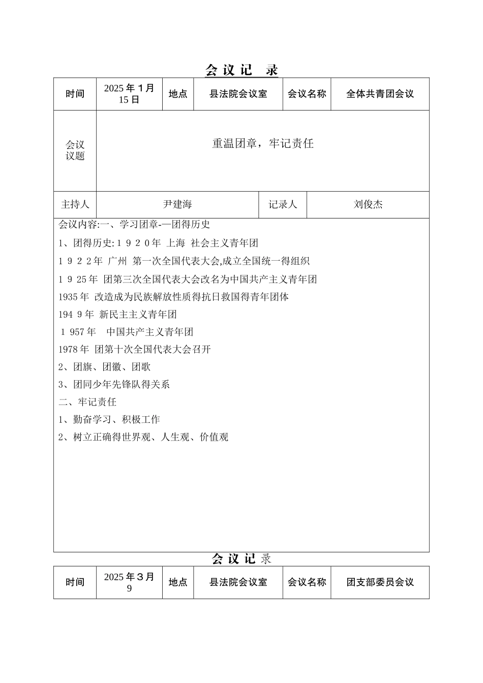 团支部会议记录_第1页