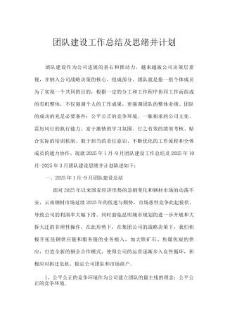 团队建设总结及计划