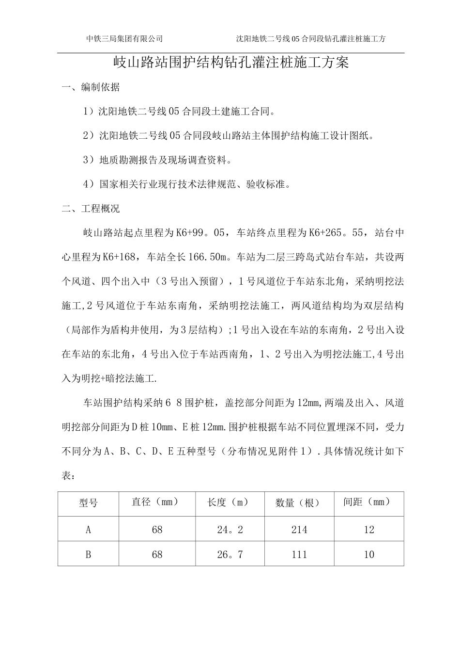 围护钻孔灌注桩施工方案_第1页