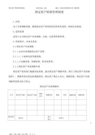 固定资产转移管理制度