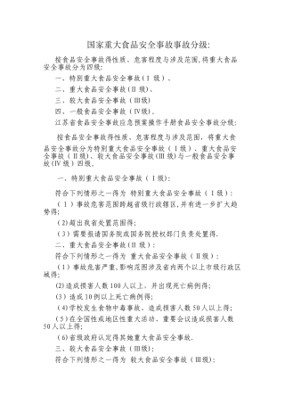 国家重大食品安全事故事故分级