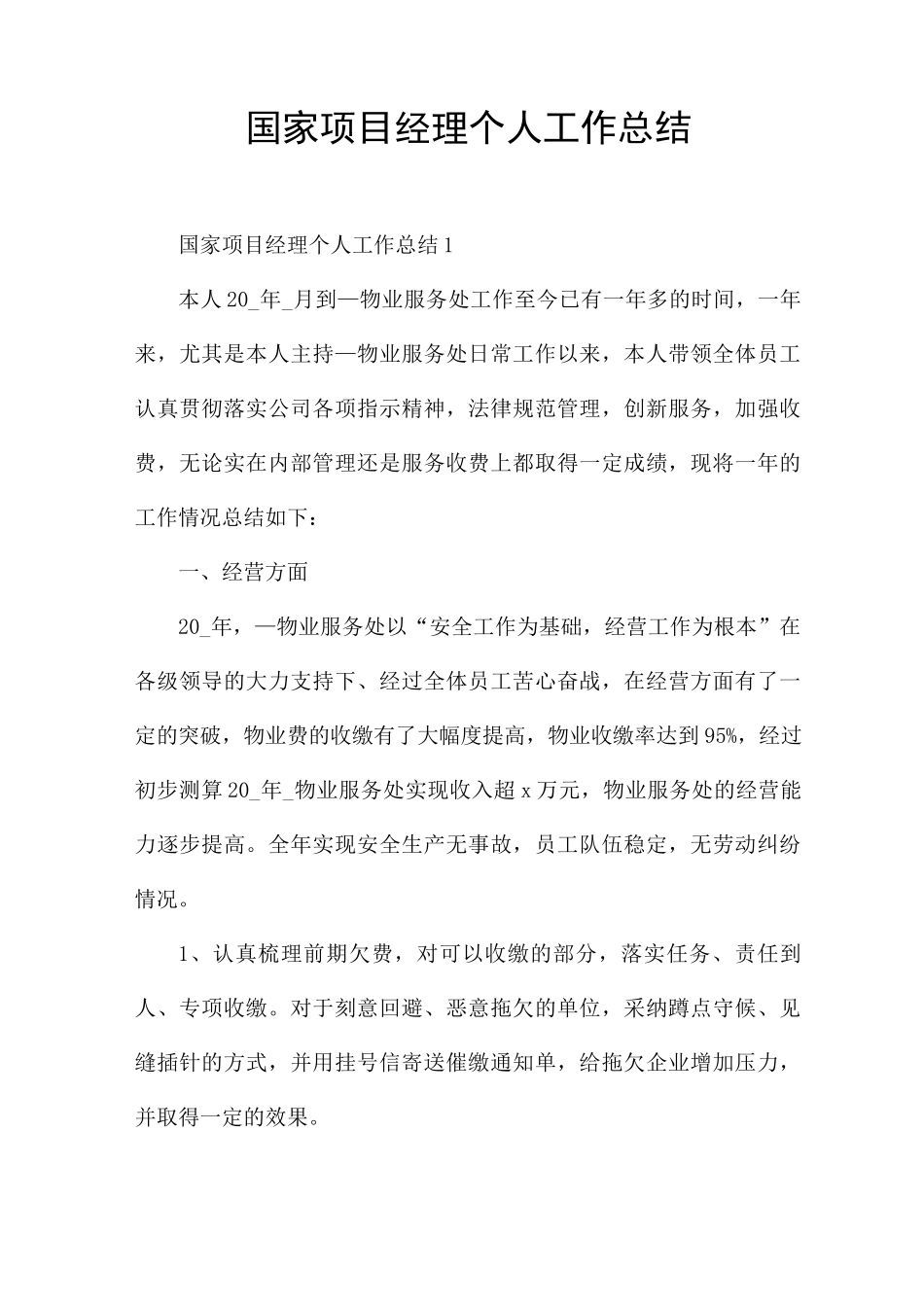 国家项目经理个人工作总结_第1页