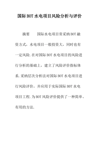 国际BOT水电项目风险分析与评价
