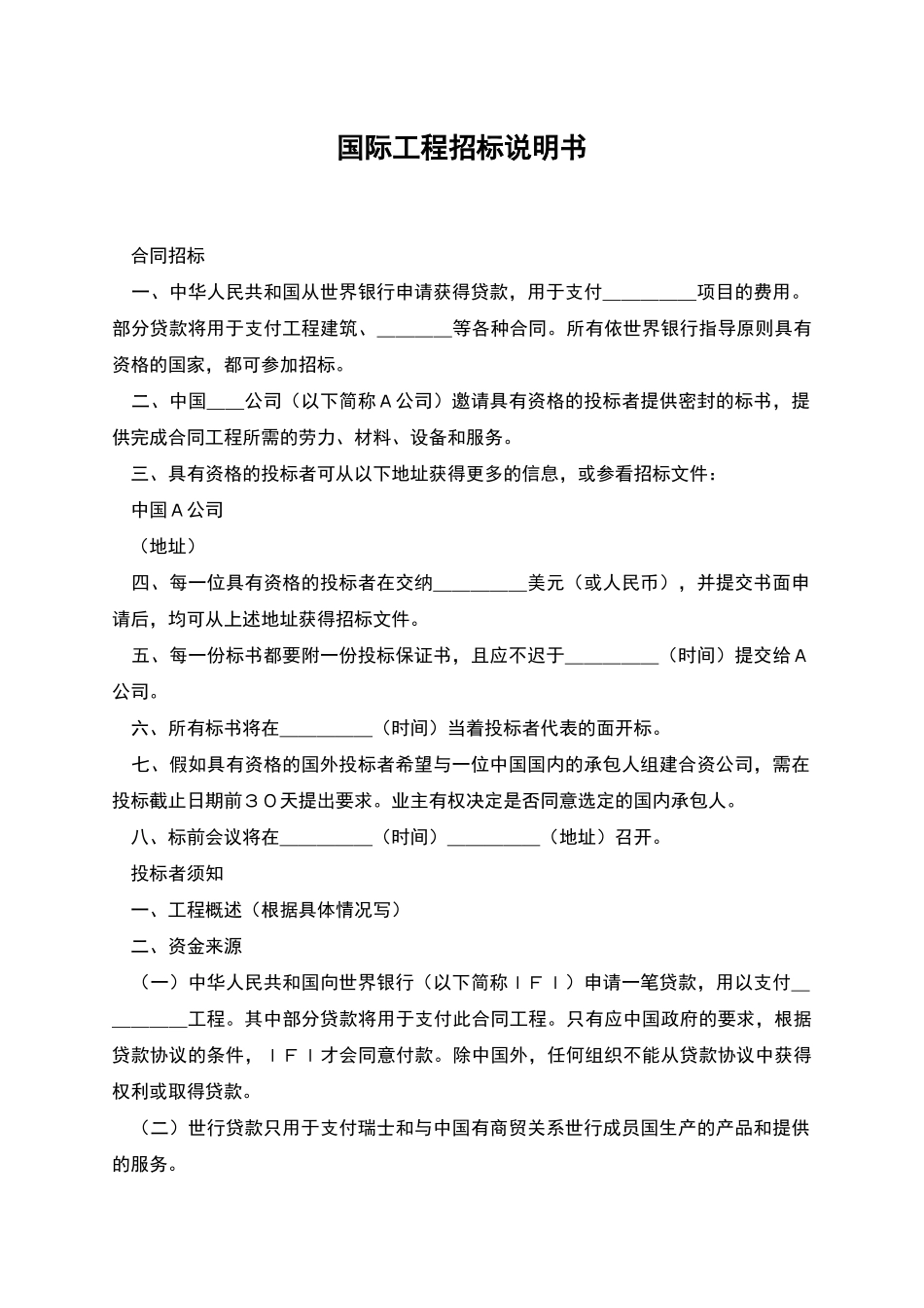 国际工程招标说明书_第1页