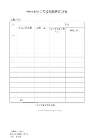 土建工程投标报价表