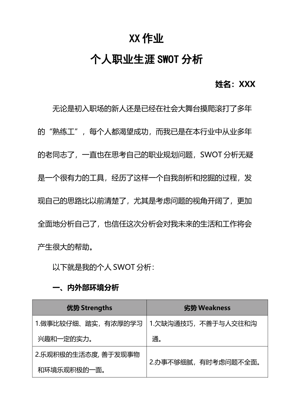 在职人员职业生涯SWOT分析_第2页