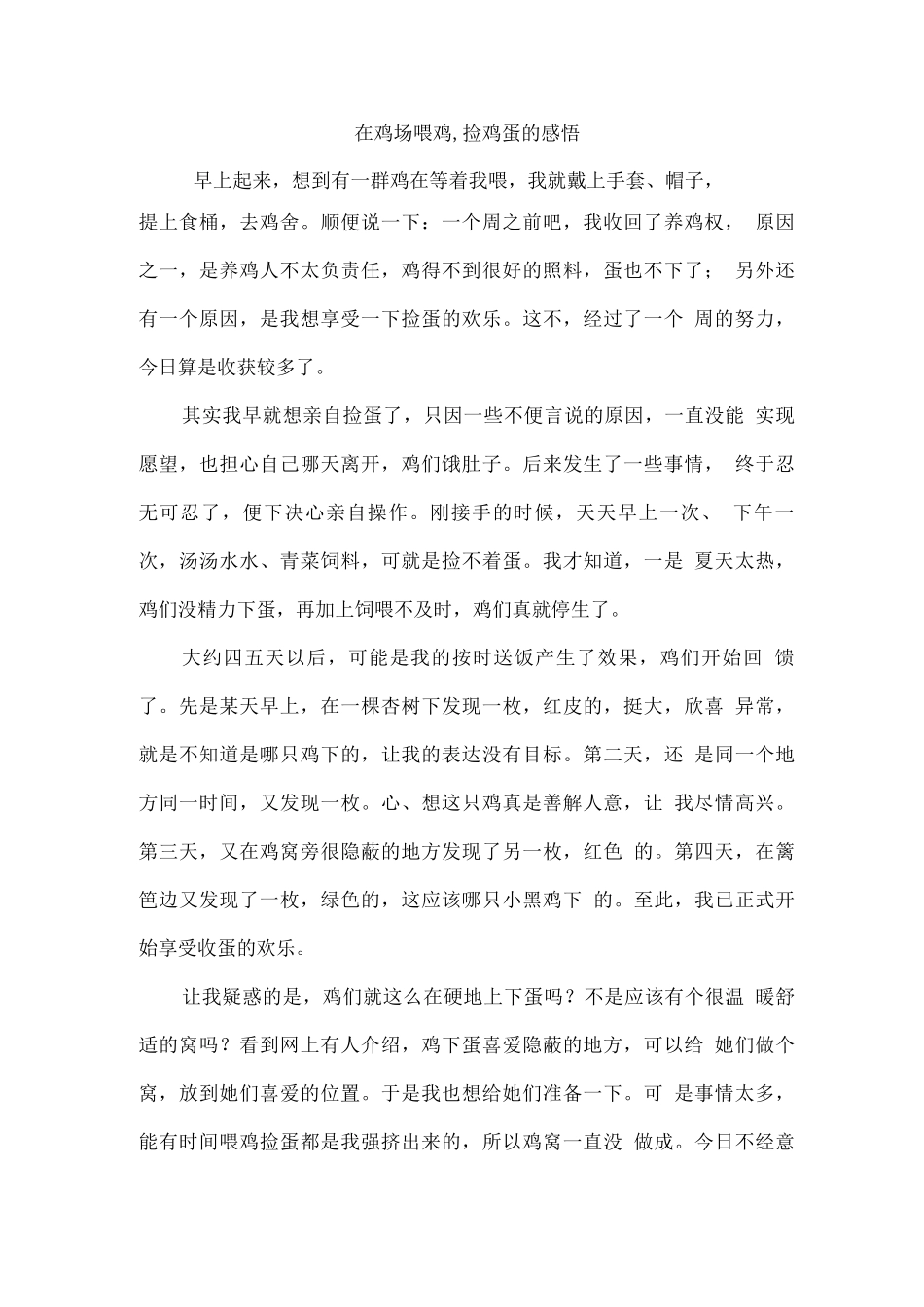 在鸡场喂鸡-捡鸡蛋的感悟_第1页