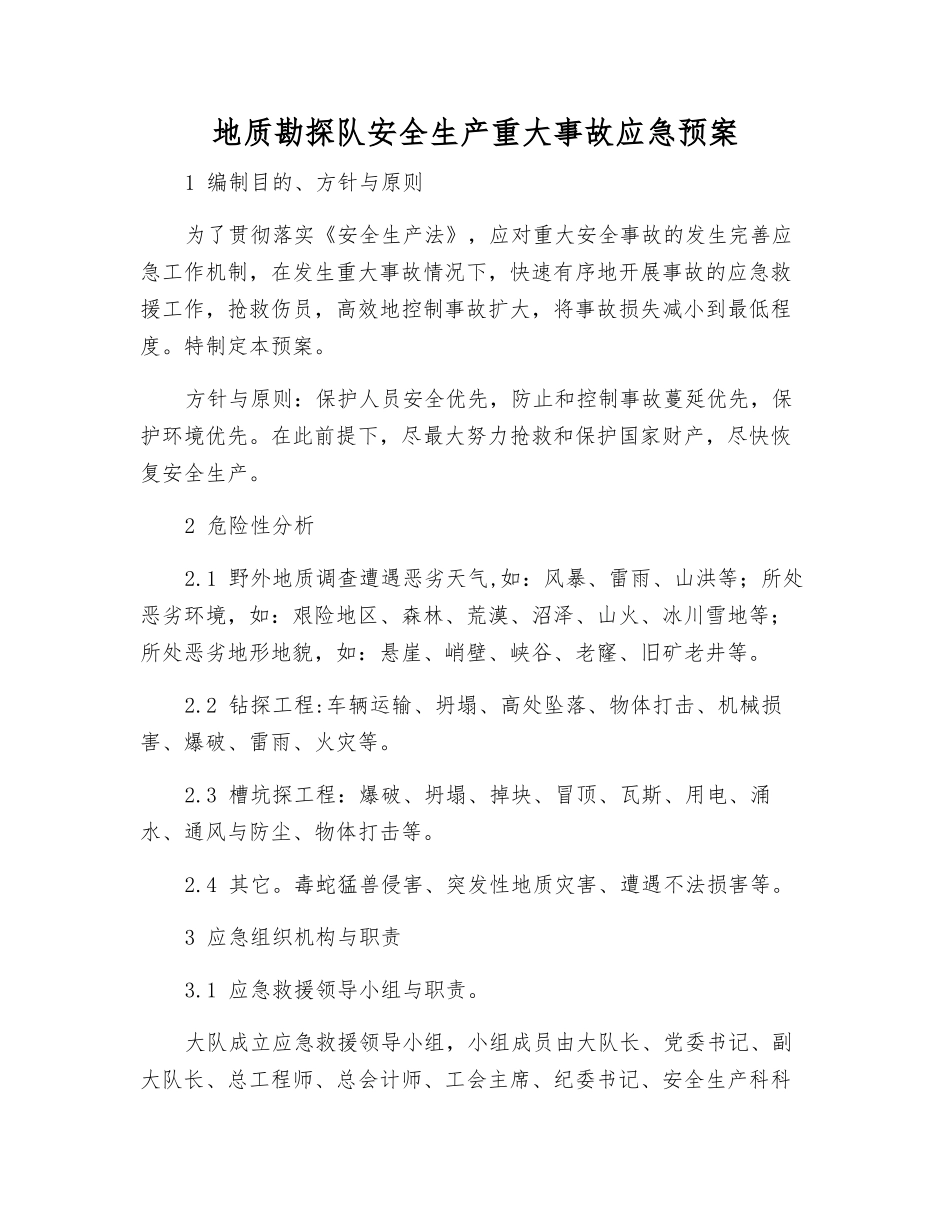 地质勘探队安全生产重大事故应急预案_第2页