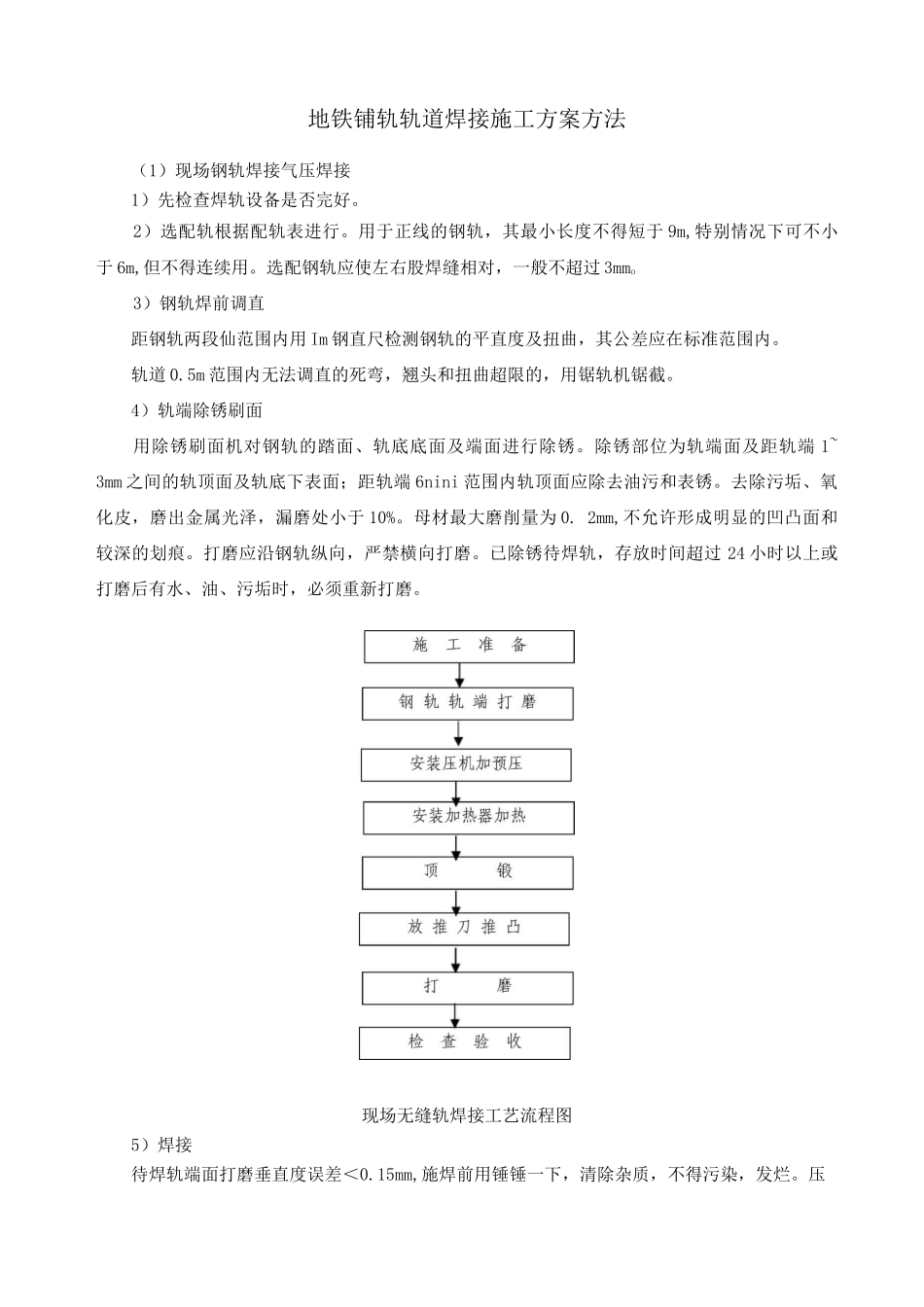 地铁铺轨轨道焊接施工方案方法_第1页