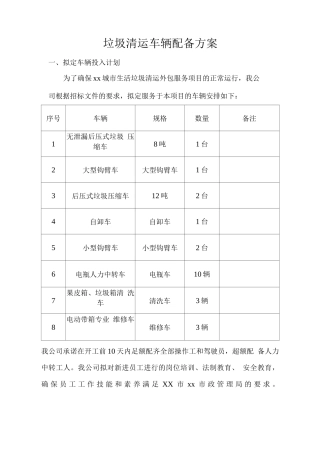 垃圾清运车辆配备方案