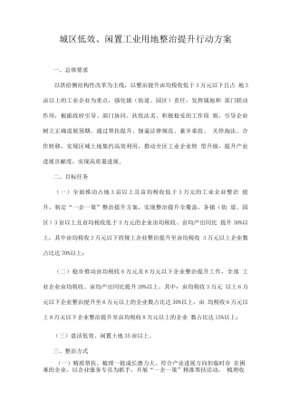 城区低效、闲置工业用地整治提升行动方案