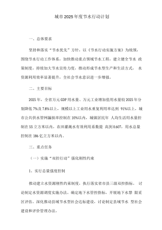 城市2025年度节水行动计划