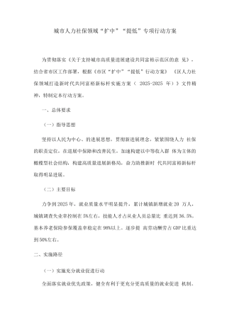 城市人力社保领域“扩中”“提低”专项行动方案