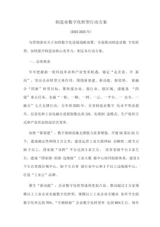 城市制造业数字化转型行动方案