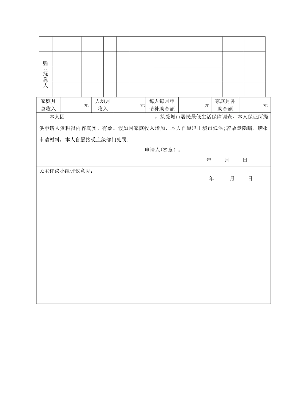 城市居民最低生活保障申请表_第2页