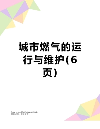 城市燃气的运行与维护