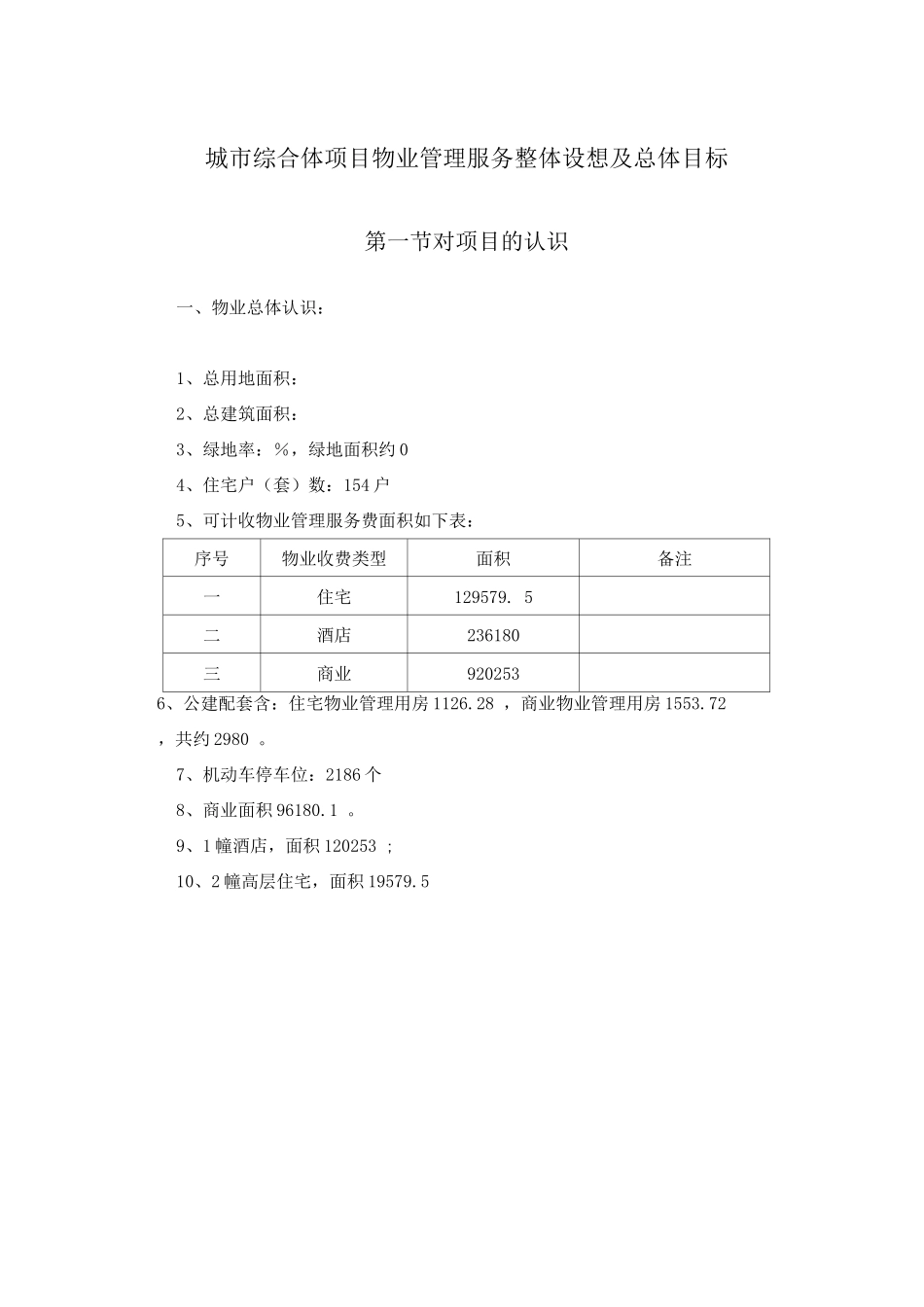 城市综合体项目物业管理服务整体设想及总体目标_第1页