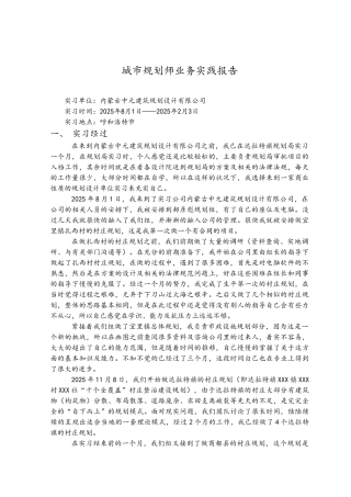 城市规划师业务实践实习报告