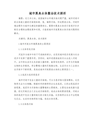 城市黑臭水体整治技术探析