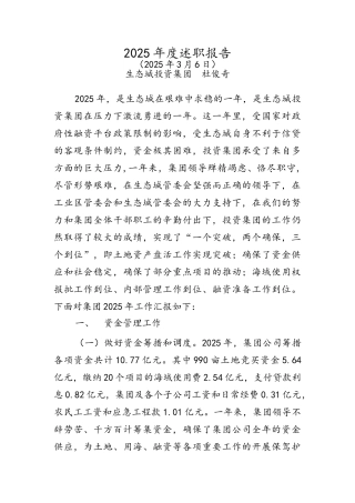 城投公司领导述职述廉报告