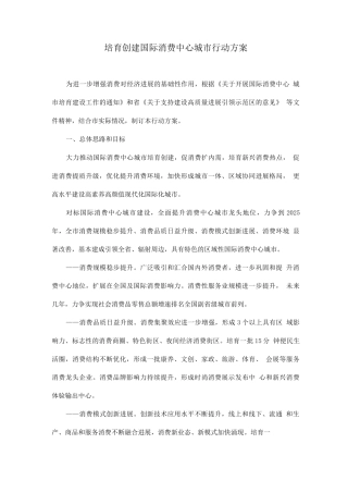 培育创建国际消费中心城市行动方案