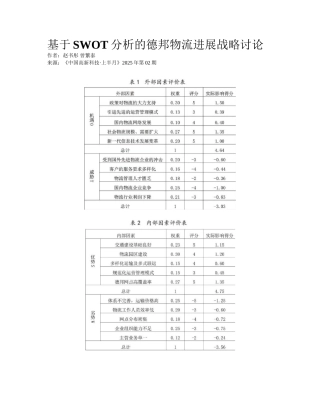基于SWOT分析的德邦物流发展战略研究